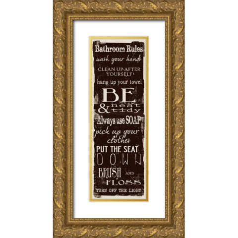 Bathroom Rules Chocolate White Gold Ornate Wood Framed Art Print with Double Matting by Greene, Taylor