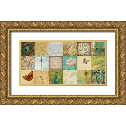 Peacock 18 Patch2 Gold Ornate Wood Framed Art Print with Double Matting by Greene, Taylor