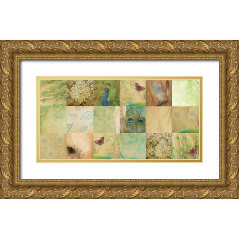 Peacock 18 Patch Gold Ornate Wood Framed Art Print with Double Matting by Greene, Taylor