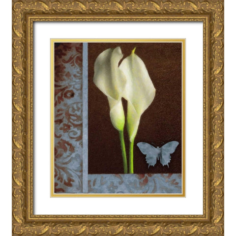 Gilded Calla Blue Gold Ornate Wood Framed Art Print with Double Matting by Greene, Taylor