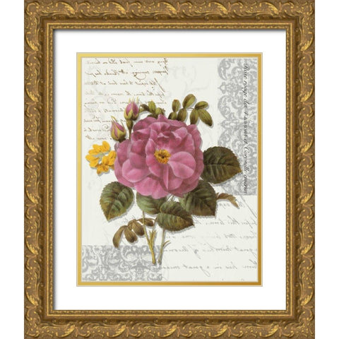 Rose On Scroll II Gold Ornate Wood Framed Art Print with Double Matting by Greene, Taylor