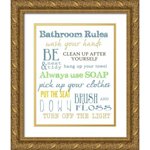 BATHROOM RULES MULTI Gold Ornate Wood Framed Art Print with Double Matting by Greene, Taylor