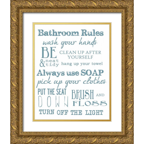 BATHROOM RULES WHITE Gold Ornate Wood Framed Art Print with Double Matting by Greene, Taylor