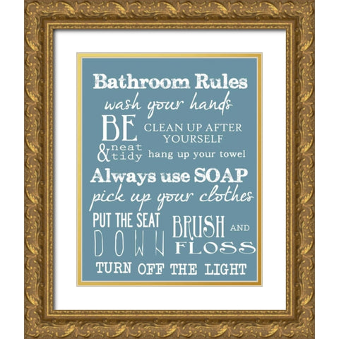 BATHROOM RULES BLUE Gold Ornate Wood Framed Art Print with Double Matting by Greene, Taylor