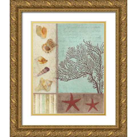 CORAL DECOUPAGE I Gold Ornate Wood Framed Art Print with Double Matting by Greene, Taylor