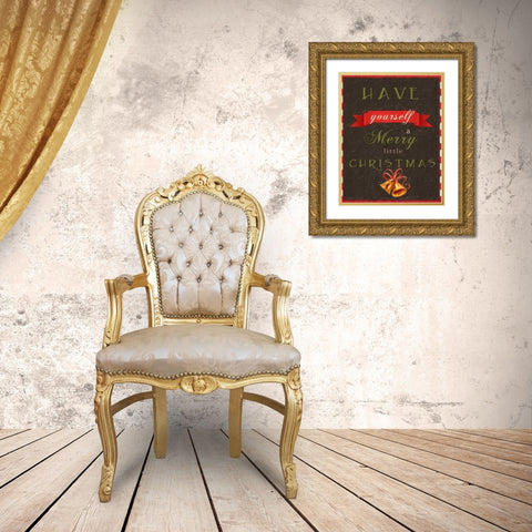 MERRY LITTLE CHRISTMAS Gold Ornate Wood Framed Art Print with Double Matting by Greene, Taylor