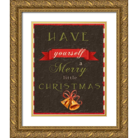 MERRY LITTLE CHRISTMAS Gold Ornate Wood Framed Art Print with Double Matting by Greene, Taylor
