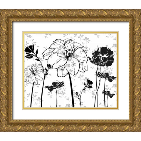 BLACK AND WHITE FLOWERS Gold Ornate Wood Framed Art Print with Double Matting by Greene, Taylor