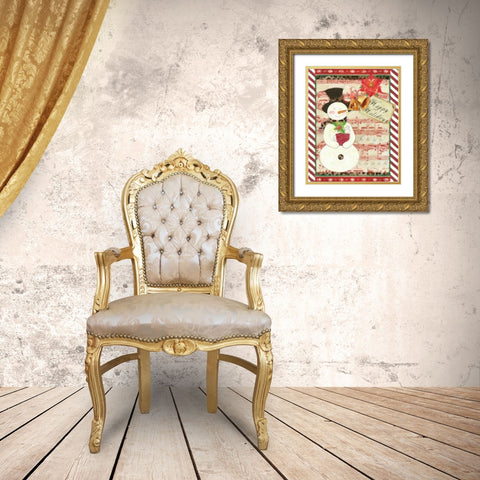 CHEETAH SNOWMAN Gold Ornate Wood Framed Art Print with Double Matting by Greene, Taylor