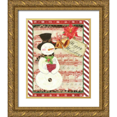 CHEETAH SNOWMAN Gold Ornate Wood Framed Art Print with Double Matting by Greene, Taylor