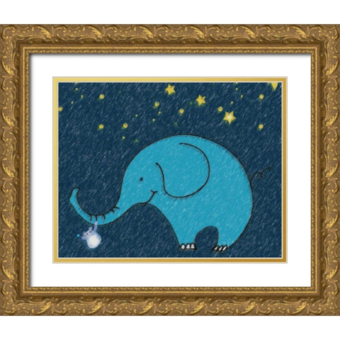 Whimsy Elephant I Gold Ornate Wood Framed Art Print with Double Matting by Greene, Taylor