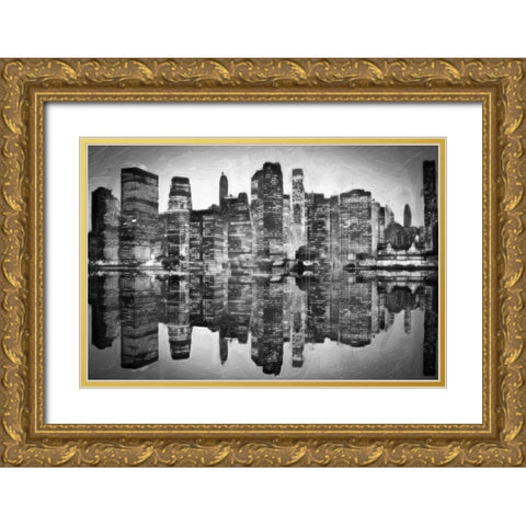 Abstract Skyline BW Gold Ornate Wood Framed Art Print with Double Matting by Greene, Taylor