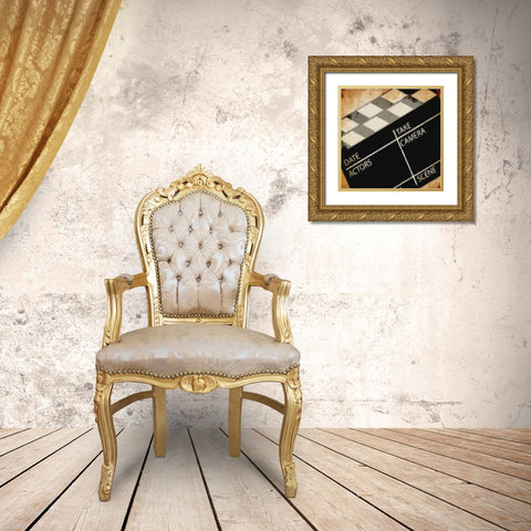 LIGHTS CAMERA ACTION_CLAPBOARD Gold Ornate Wood Framed Art Print with Double Matting by Greene, Taylor