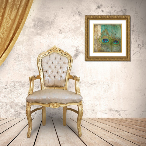 Peacock 1 Gold Ornate Wood Framed Art Print with Double Matting by Greene, Taylor