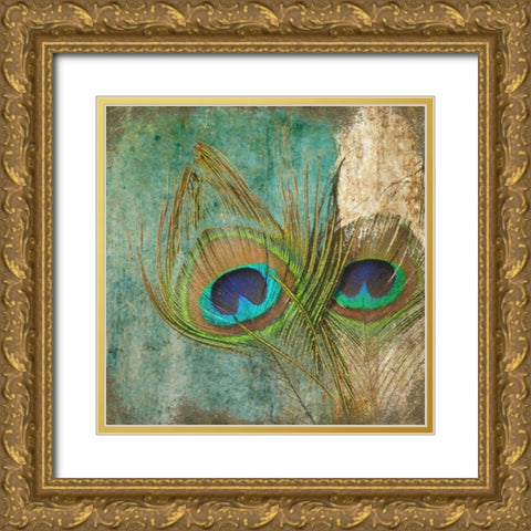 Peacock 2 Gold Ornate Wood Framed Art Print with Double Matting by Greene, Taylor