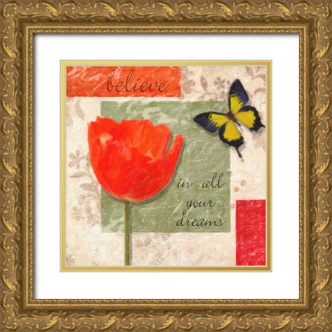 Believe Poppy Gold Ornate Wood Framed Art Print with Double Matting by Greene, Taylor