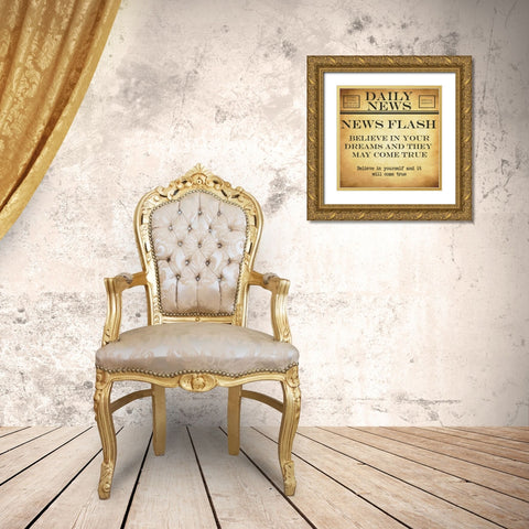 NEWS FLASH Beleive Gold Ornate Wood Framed Art Print with Double Matting by Greene, Taylor