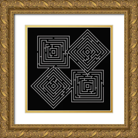 QUAD LABYRINTH ON BLACK Gold Ornate Wood Framed Art Print with Double Matting by Greene, Taylor