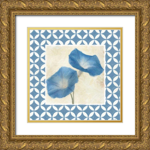 MOROCCAN BLUE FLORAL 1 Gold Ornate Wood Framed Art Print with Double Matting by Greene, Taylor