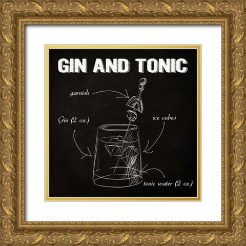 GIN AND TONIC SKETCH Gold Ornate Wood Framed Art Print with Double Matting by Greene, Taylor