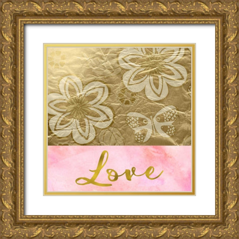 Love Golden Flowers Gold Ornate Wood Framed Art Print with Double Matting by Greene, Taylor