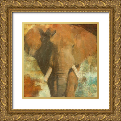 Global Elephant Gold Ornate Wood Framed Art Print with Double Matting by Greene, Taylor