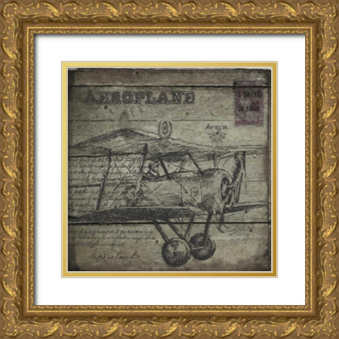 Vintage  Aeroplane Gold Ornate Wood Framed Art Print with Double Matting by Greene, Taylor