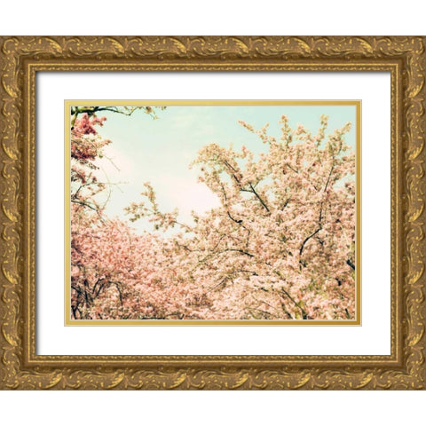 Cream Apple Blossoms Gold Ornate Wood Framed Art Print with Double Matting by Telik, Tracey