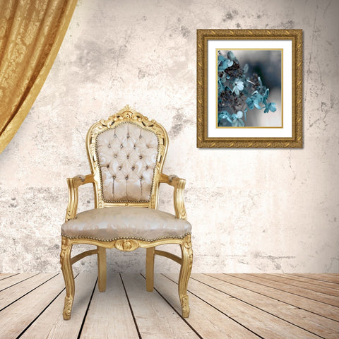 Blue Hydrangea Gold Ornate Wood Framed Art Print with Double Matting by Telik, Tracey