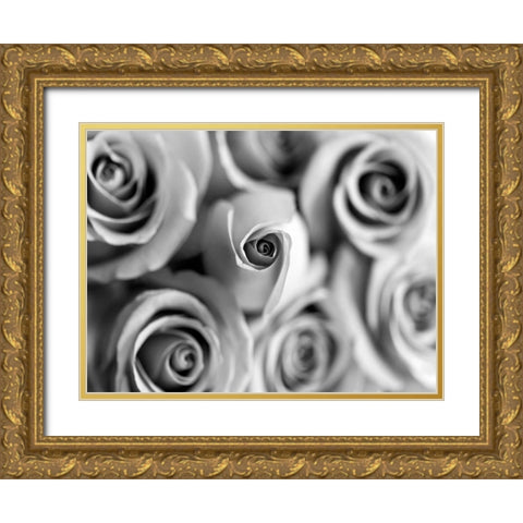Monotone Bouquet Gold Ornate Wood Framed Art Print with Double Matting by Telik, Tracey