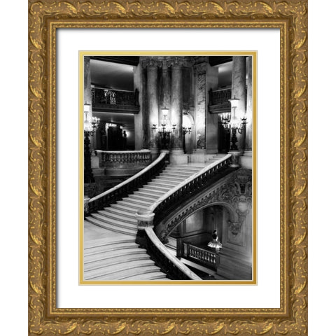 BW Grand Stairs Gold Ornate Wood Framed Art Print with Double Matting by Telik, Tracey