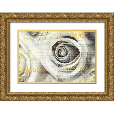 Old Roses Amour Gold Ornate Wood Framed Art Print with Double Matting by Telik, Tracey