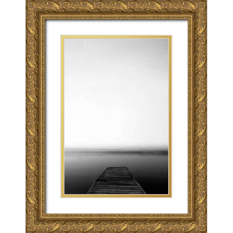 Strolling On The Pier Gold Ornate Wood Framed Art Print with Double Matting by Telik, Tracey