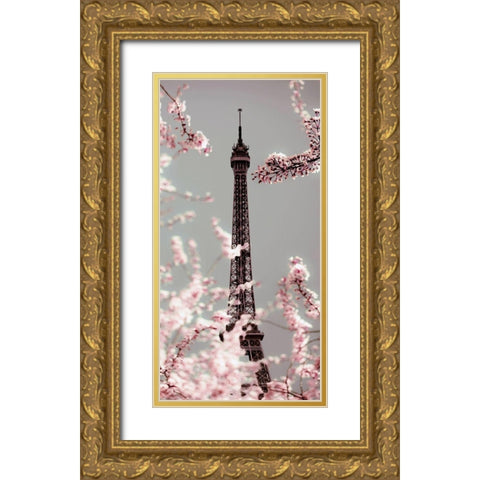 Spring Eiffel Pastel Gold Ornate Wood Framed Art Print with Double Matting by Telik, Tracey