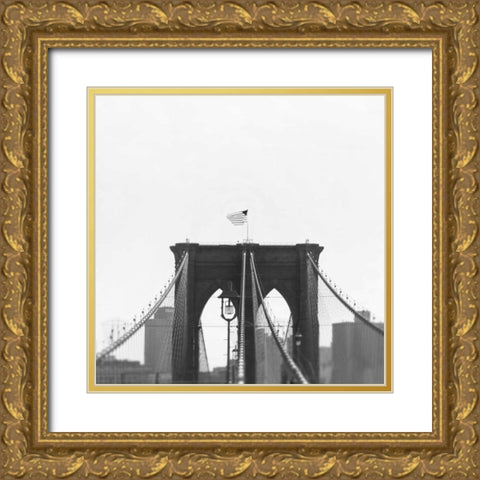 Brooklyn Bridge bw Gold Ornate Wood Framed Art Print with Double Matting by Telik, Tracey
