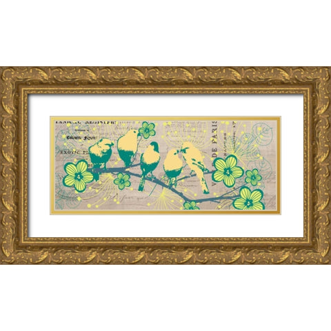 Bird Botanical Yellow Gold Ornate Wood Framed Art Print with Double Matting by Jordan, Elizabeth