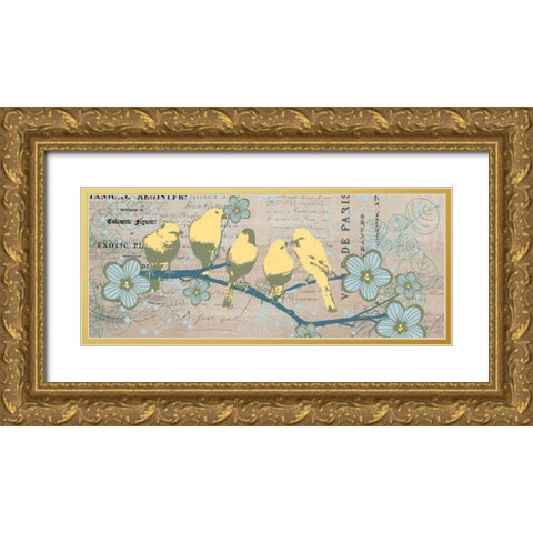 Bird Botanical Gray Gold Ornate Wood Framed Art Print with Double Matting by Jordan, Elizabeth