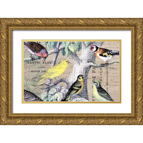 Bird Botanical 4 Gold Ornate Wood Framed Art Print with Double Matting by Jordan, Elizabeth