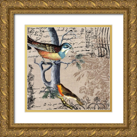 Postcard Birds 1 Gold Ornate Wood Framed Art Print with Double Matting by Jordan, Elizabeth