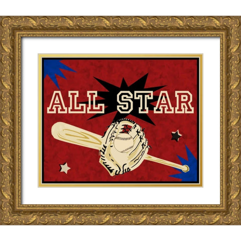 Bat And Glove Gold Ornate Wood Framed Art Print with Double Matting by Pazan, Tony