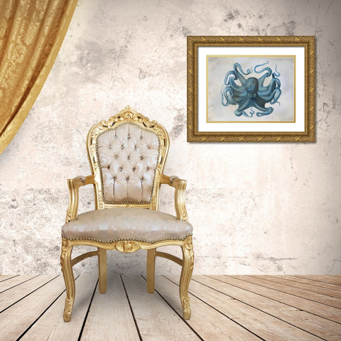 Big Blue Gold Ornate Wood Framed Art Print with Double Matting by Pazan, Tony