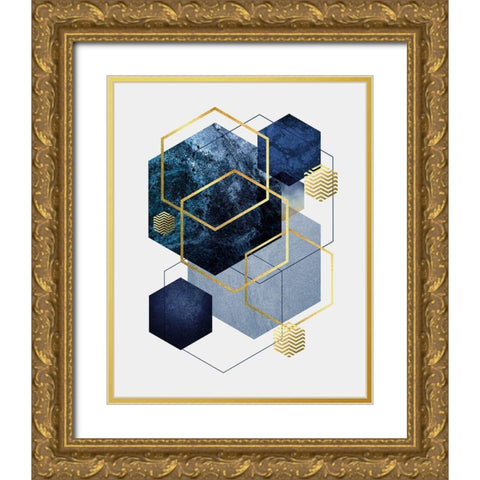 Navy Gold Geo 2 Gold Ornate Wood Framed Art Print with Double Matting by Urban Epiphany