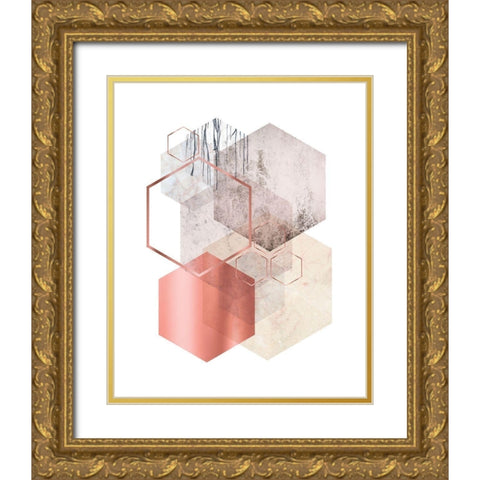Hexagonal Geo 1 Gold Ornate Wood Framed Art Print with Double Matting by Urban Epiphany