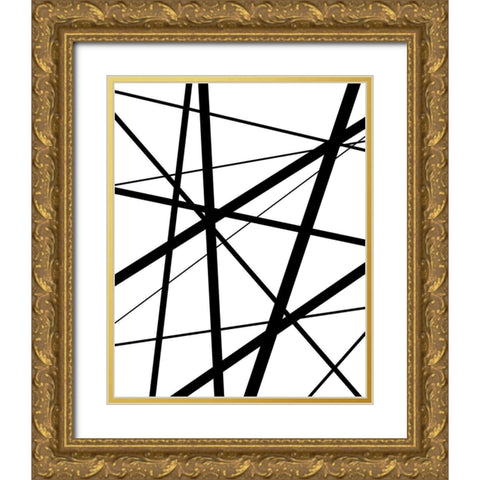 BW Geo Lines 1 Gold Ornate Wood Framed Art Print with Double Matting by Urban Epiphany