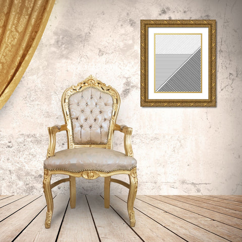 BW Geo Lines 2 Gold Ornate Wood Framed Art Print with Double Matting by Urban Epiphany