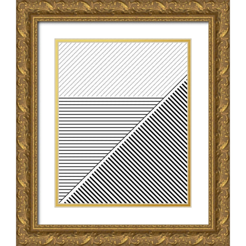 BW Geo Lines 2 Gold Ornate Wood Framed Art Print with Double Matting by Urban Epiphany