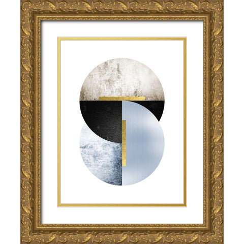 Blue Beige Black Geo Gold Ornate Wood Framed Art Print with Double Matting by Urban Epiphany