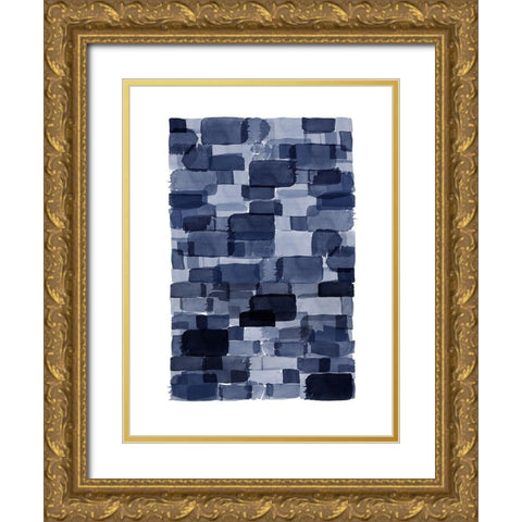 Navy Blue Watercolor Block Gold Ornate Wood Framed Art Print with Double Matting by Urban Epiphany