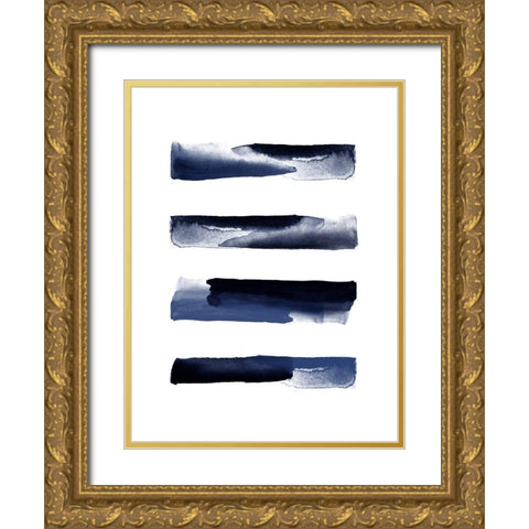 Navy Blue Watercolor Strokes Gold Ornate Wood Framed Art Print with Double Matting by Urban Epiphany