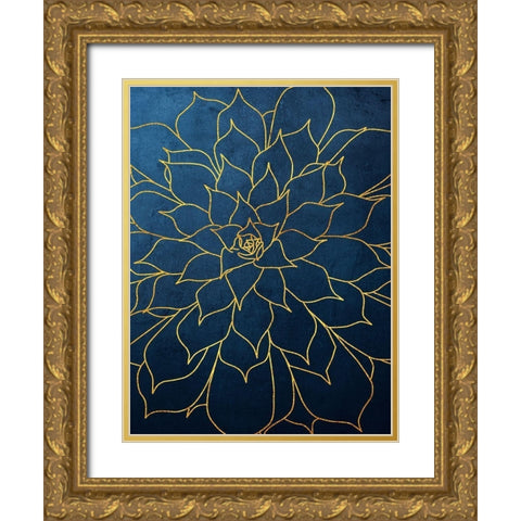 Navy Gold Succulent 1 Gold Ornate Wood Framed Art Print with Double Matting by Urban Epiphany